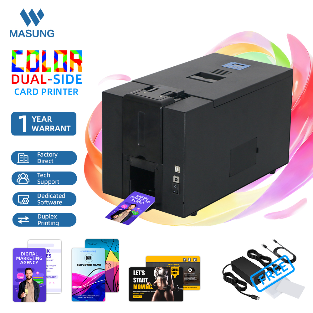 Masung Identity Card Printer for Dual-Side Colorful ID Card Printing with Customizable Editing Software