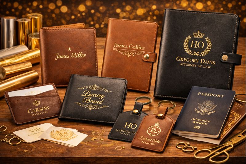 leather product printed by hot foil printing machine