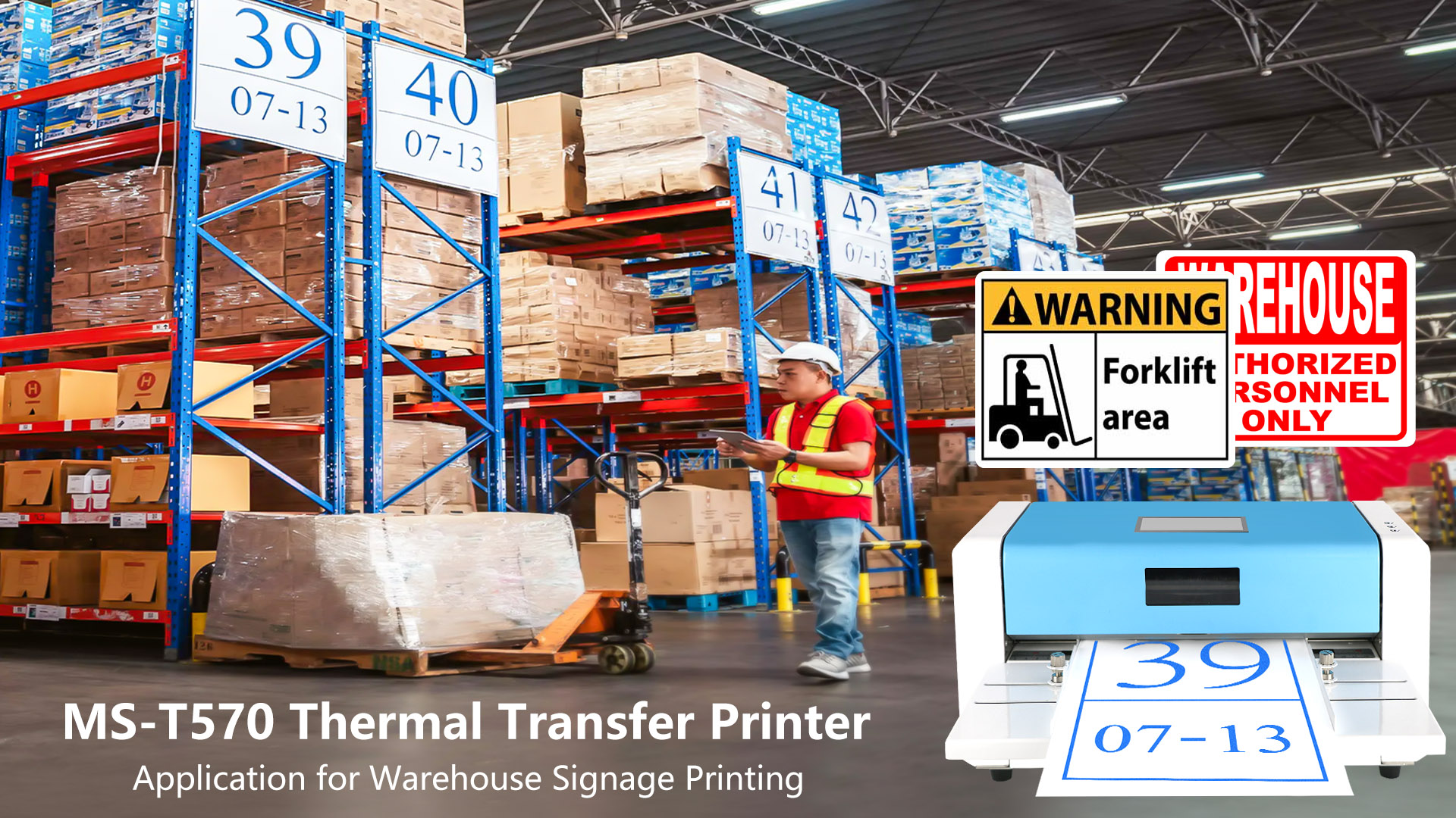 MS-T570 Thermal Transfer Signage Printer for Warehouse Management Labeling